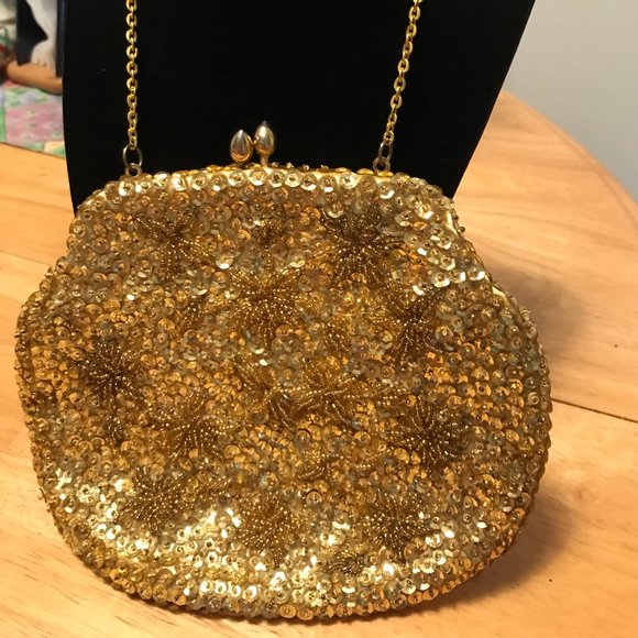 Handbags - Vintage Gold Beaded Sequins Clutch Purse